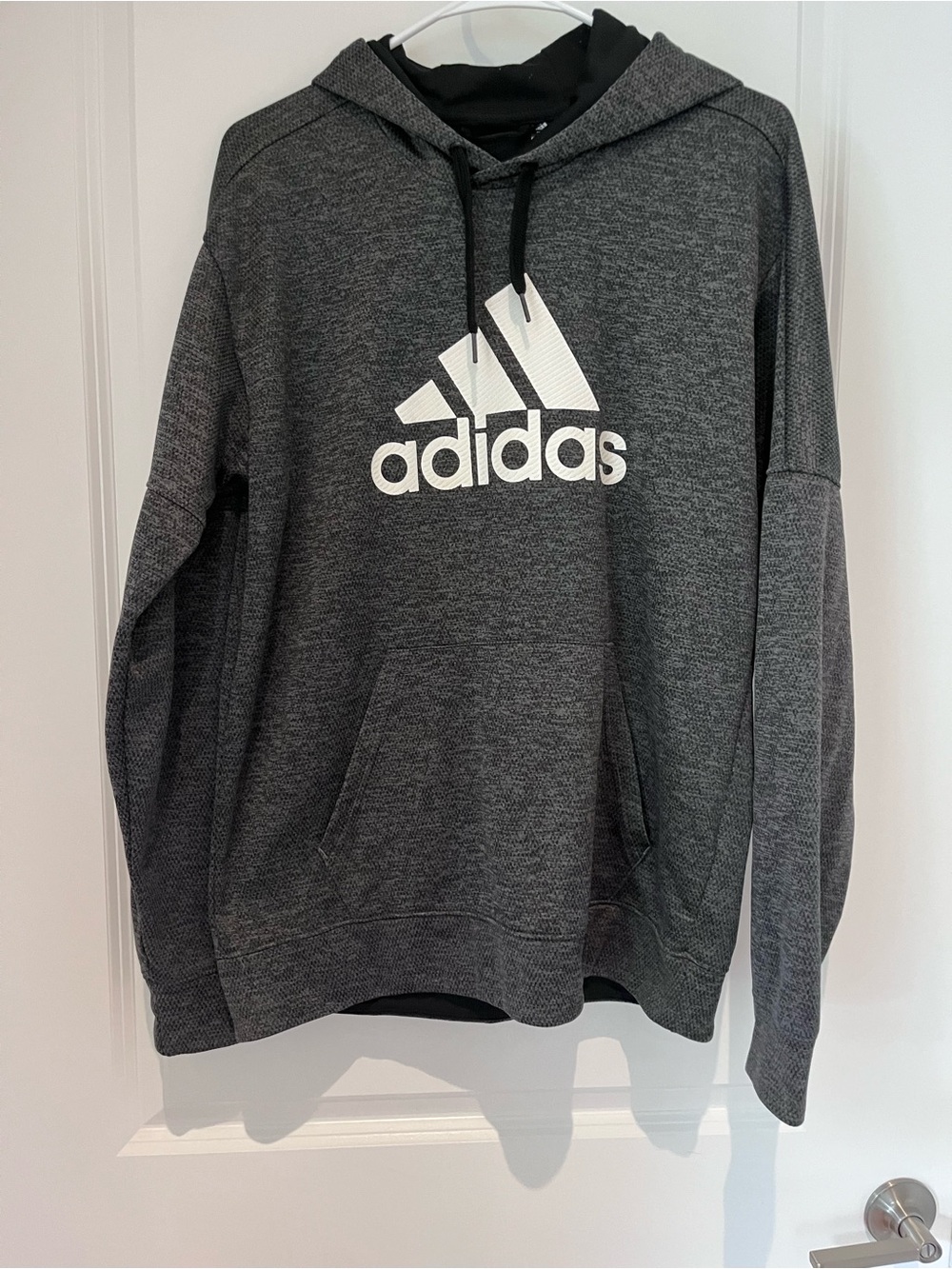 adidas Men's Charcoal Gray Pullover Hoodie with White Logo
